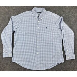 Ralph Lauren Men's Button Down Long Sleeve‎ Shirt Blue White Checkered Sz XXL